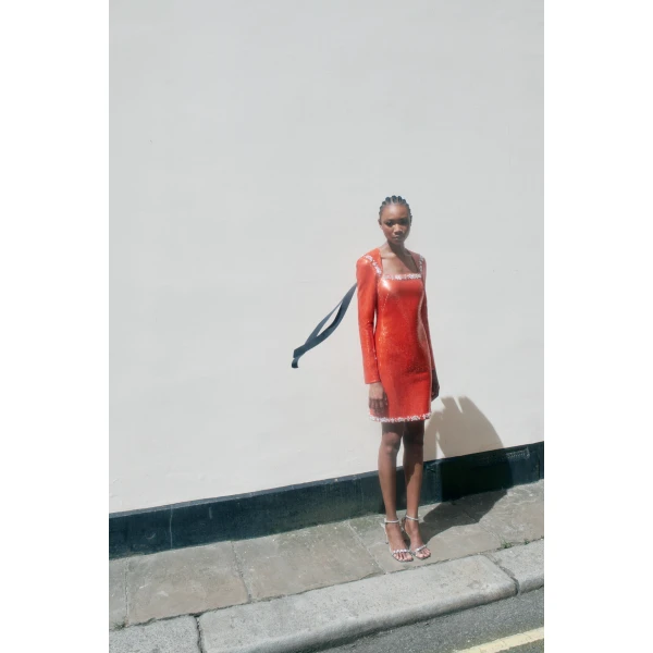 Violetta Dress in Orange Embellished Sequins - Image 6