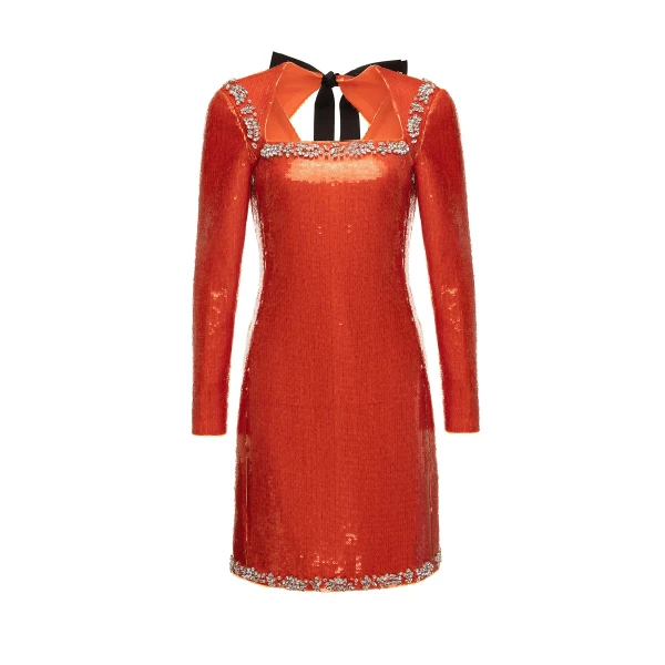 Violetta Dress in Orange Embellished Sequins
