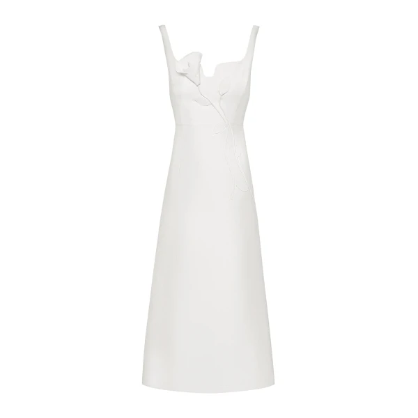 3D Vine-Appliqué Asymmetric Sweetheart Gown in White