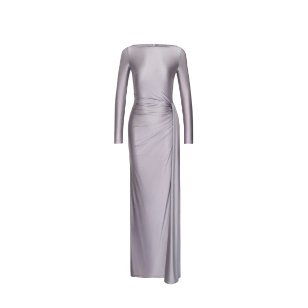 Amara Metallic Ruched Dress in Silver