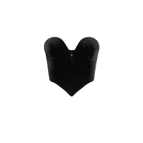 Anna Low-cut Velvet Corset Top in Black