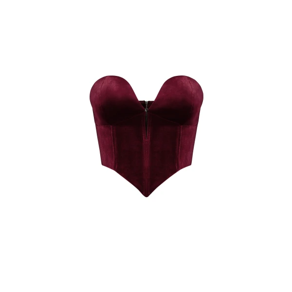 Anna Low-cut Velvet Corset Top in Claret