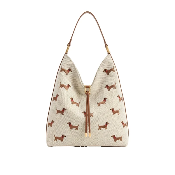 JW PEI Aria Dog Embroidered Shoulder Bag in Caramel Brown