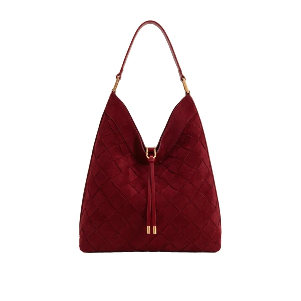 JW PEI Aria Faux Suede Woven Shoulder Bag in Burgundy