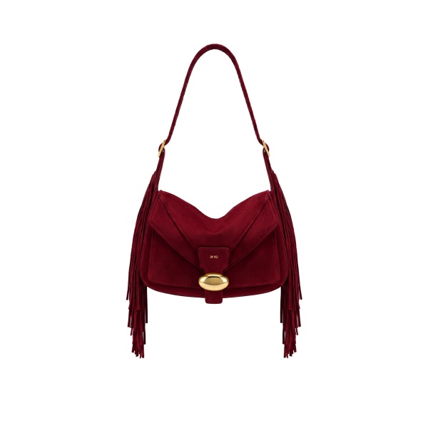 JW PEI Avery Fringe Faux Suede Shoulder Bag in Burgundy