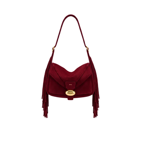 JW PEI Avery Fringe Faux Suede Shoulder Bag in Burgundy