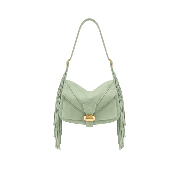 JW PEI Avery Fringe Faux Suede Shoulder Bag in Mint Green