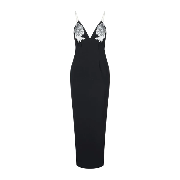 Ayliua Sweetheart-Neckline Rhinestones Embellished Black Long Dress in Black
