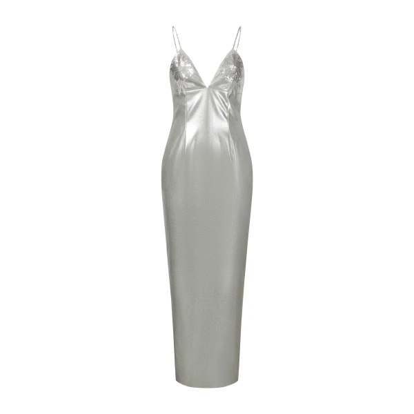 Ayliua Sweetheart-Neckline Rhinestones Embellished Silver Long Dress in Silver