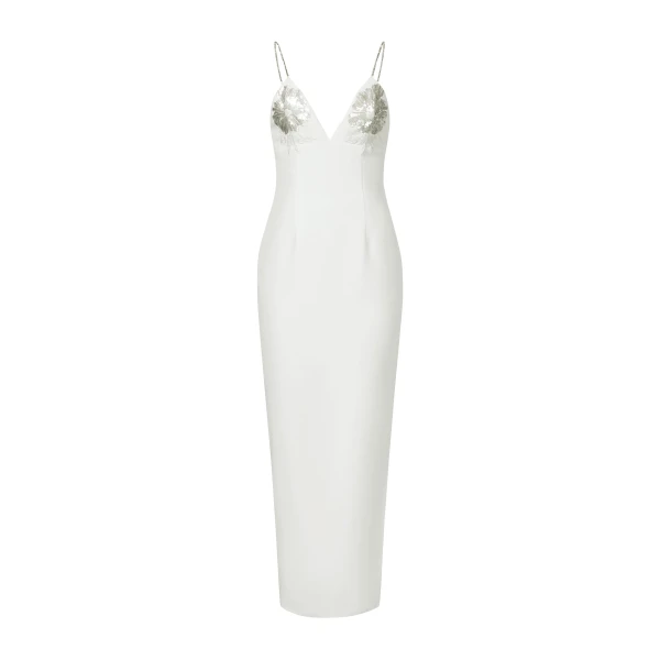 Ayliua Sweetheart-Neckline Rhinestones Embellished White Long Dress in White