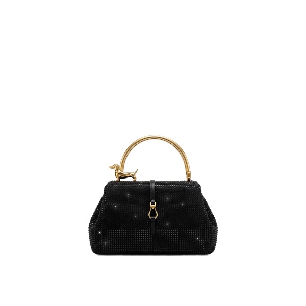 JW PEI Bruna Artificial Crystal Dachshund Metal Handle Top Handle Bag in Black