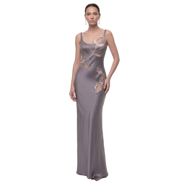 JW PEI Calla Lily 3D Floral Satin Maxi Dress