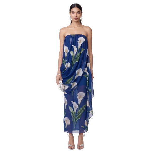 JW PEI Calla Lily Draped Strapless Maxi Dress