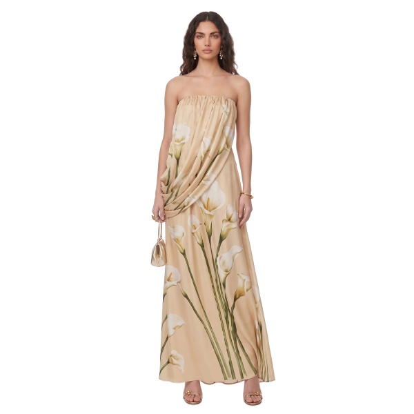 JW PEI Calla Lily Draped Strapless Maxi Dress
