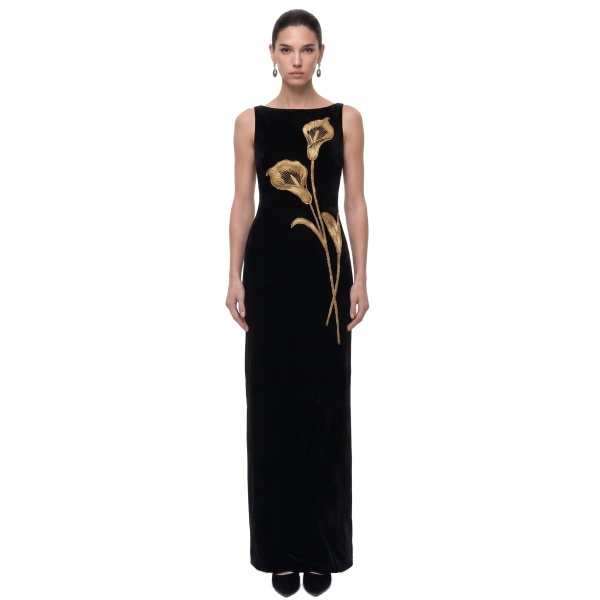 JW PEI Calla Lily Embellished Velvet Column Maxi Dress