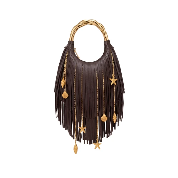 JW PEI Chloe Metal Handle Fringe Top Handbag in Dark Brown
