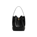 JW PEI Clara Lock Accent Bucket Shoulder Bag in Black Croc