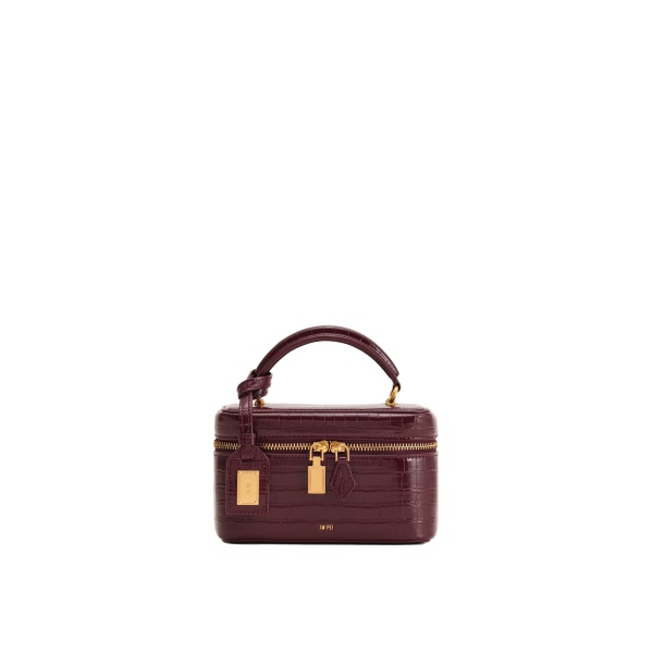 JW PEI Cleo Box Shape Top Handle Bag in Claret Croc