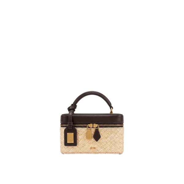 JW PEI Cleo Faux Straw Box Shape Top Handle Bag in Brown