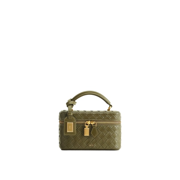 JW PEI Cleo Woven Texture Box Shape Top Handle Bag in Olive Green