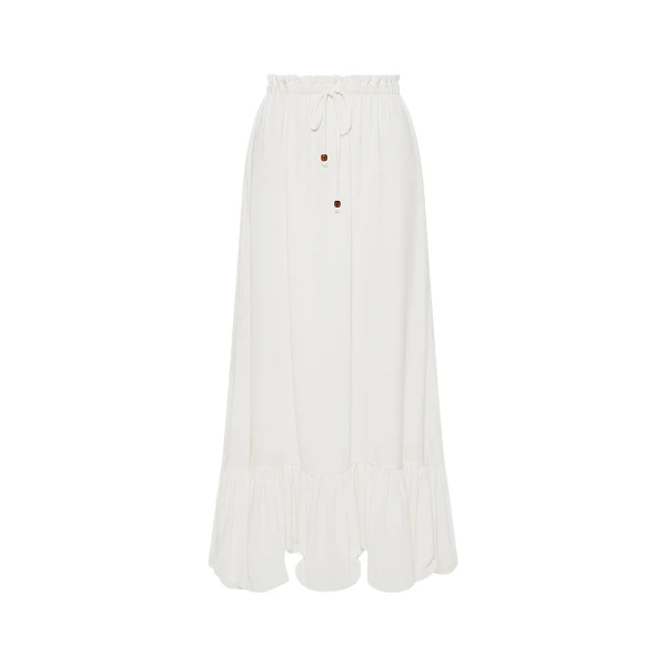 Drawstring Chiffon Maxi Skirt in White