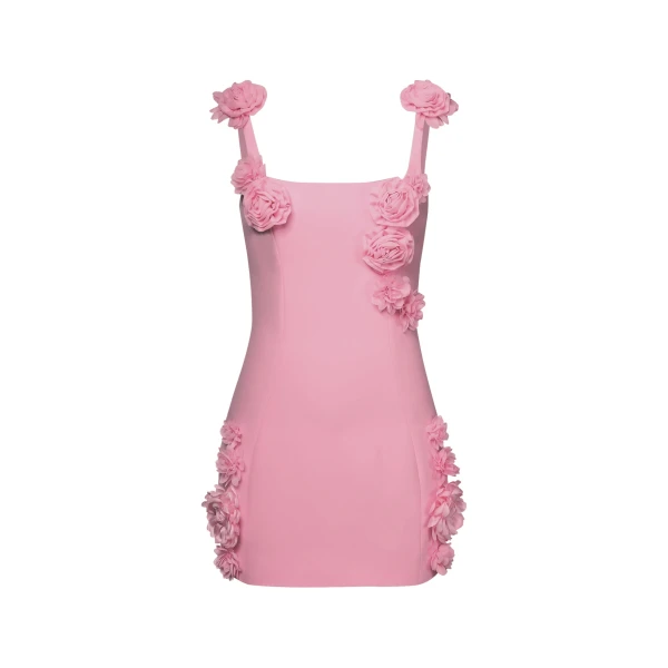 Elaina Pink Rosette Applique Mini Dress in Pink