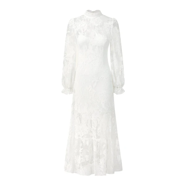 Elegant Lace Midi Dress in White