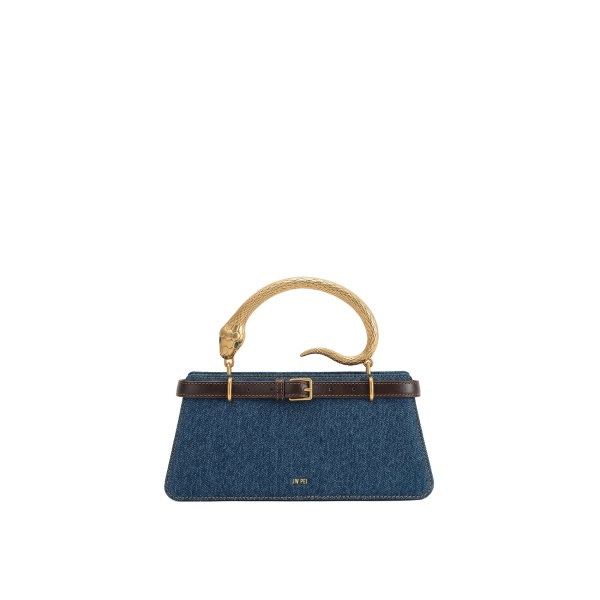 JW PEI Elena Snake Handle Top Handle Bag in Dark Blue Denim