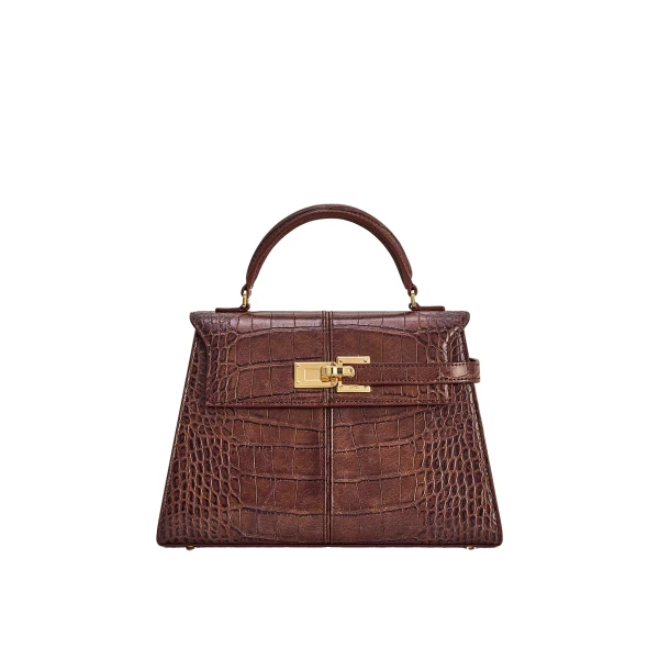 JW PEI Elise Large Croc-Embossed Top Handle Bag in Chestnut Brown
