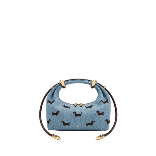 JW PEI Ellie Embroidery Metal Ring Embellished Top Handle Bag in Vintage Blue Denim