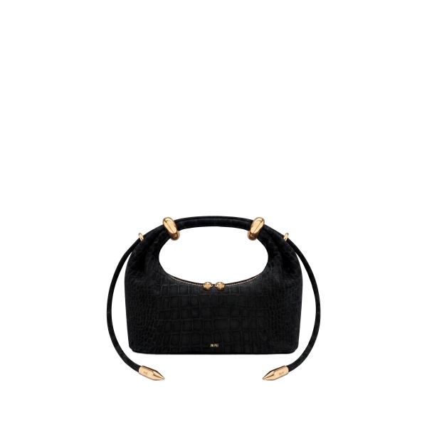 JW PEI Ellie Faux Suede Metal Ring Embellished Top Handle Bag in Black Croc