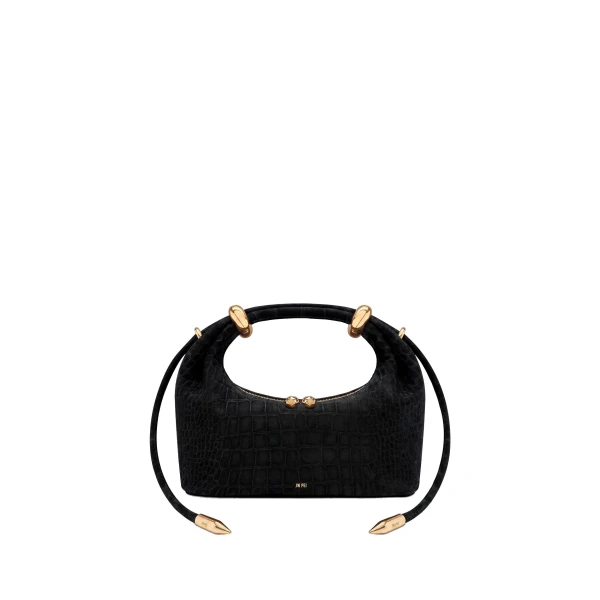 JW PEI Ellie Faux Suede Metal Ring Embellished Top Handle Bag in Black Croc