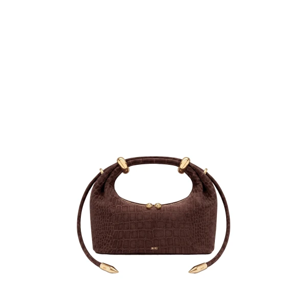 JW PEI Ellie Faux Suede Metal Ring Embellished Top Handle Bag in Chocolate Brown Croc