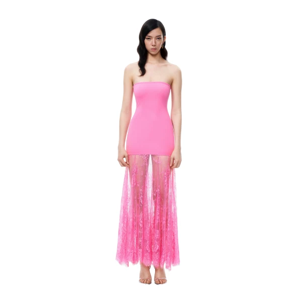 Evadne Floral Lace Dress in Pink