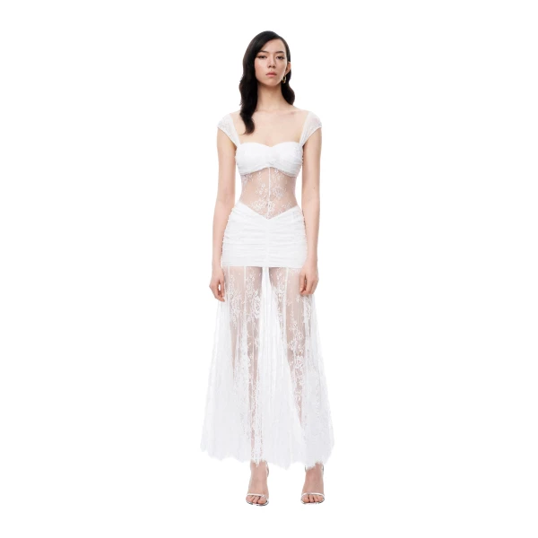 Fiorentina 3D Floral Lace Dress in White