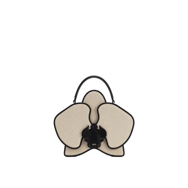 JW PEI Flora Orchid Shaped Top Handle Bag in Black White Canvas