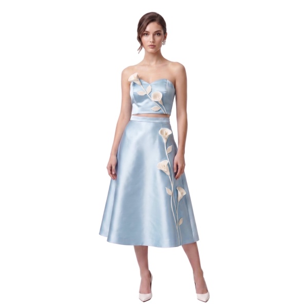 JW PEI Floral Appliqué Satin Midi Skirt