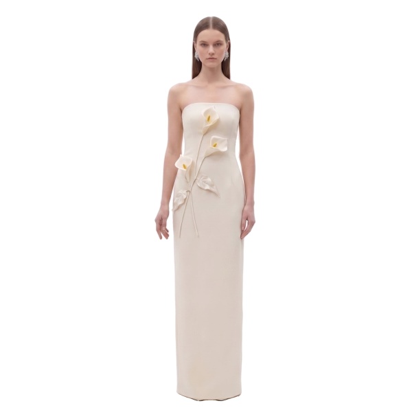 JW PEI Floral Appliqué Strapless Dress