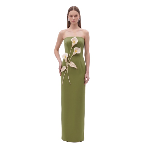 JW PEI Floral Appliqué Strapless Dress
