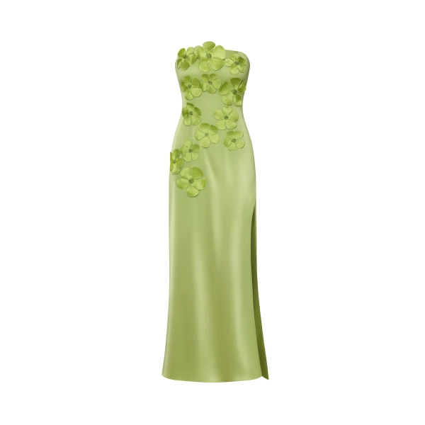Floral Embroidered Long Dress in Green