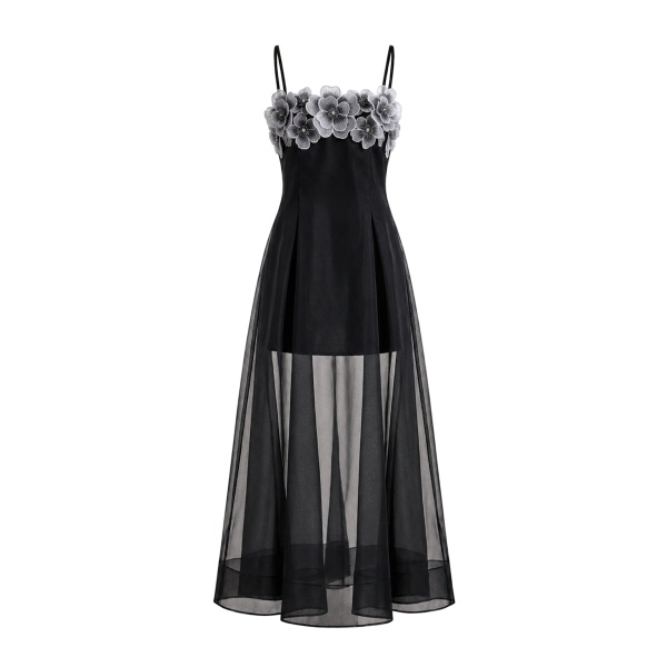 JW PEI Floral Embroidered Sheer Layered Maxi Dress