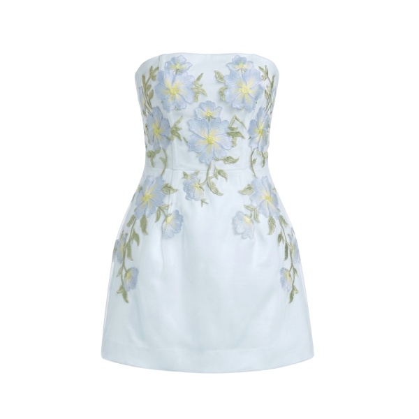 JW PEI Floral Embroidered Strapless Corset Mini Dress