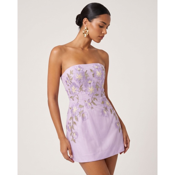 JW PEI Floral Embroidered Strapless Corset Mini Dress