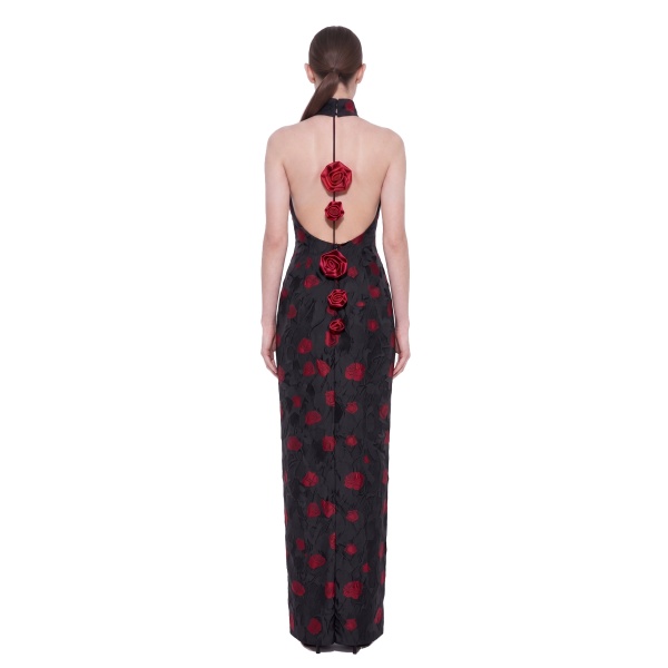 JW PEI Floral Jacquard Halter Open-Back Maxi Dress