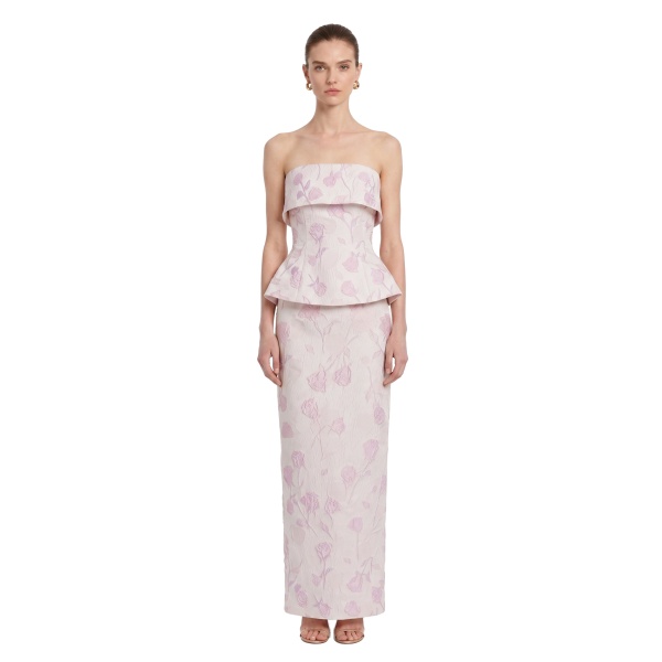 JW PEI Floral Jacquard Strapless Peplum Top