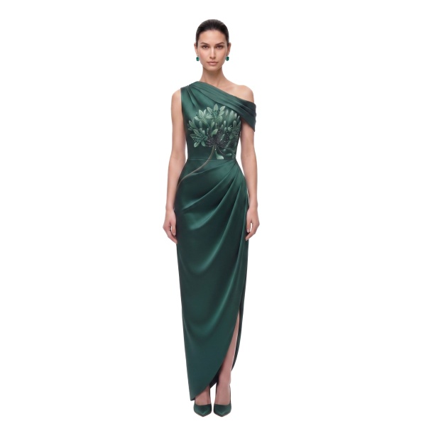 JW PEI Floral One-Shoulder Draped Slit Maxi Dress