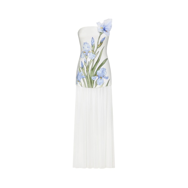 JW PEI Floral Print Strapless Mixed Maxi Dress