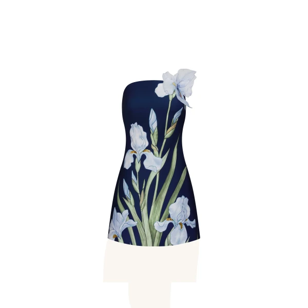 Floral Printed Mini Dress in Navy Blue