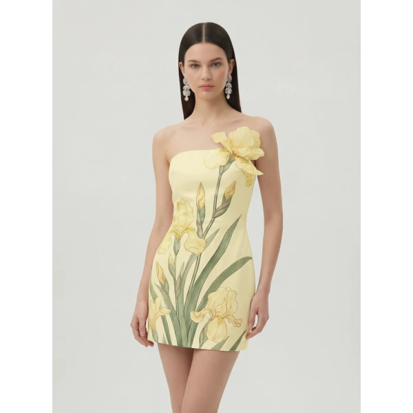 Floral Printed Mini Dress in Yellow