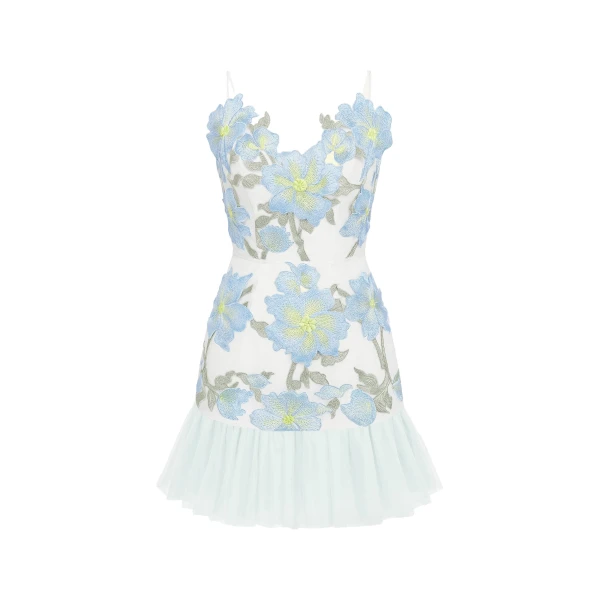 Floral Sling Mini Dress in Baby Blue